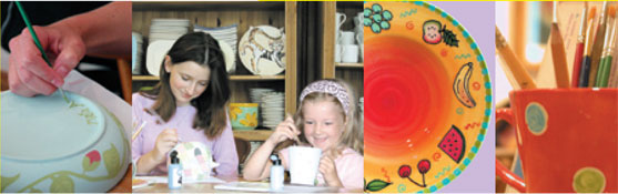 Pottery painting activities at Pots of Art