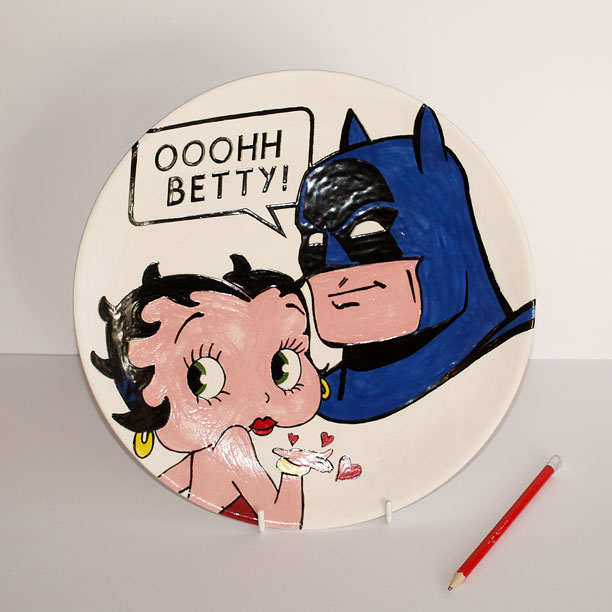 Batman and Betty Boop ceramic plate