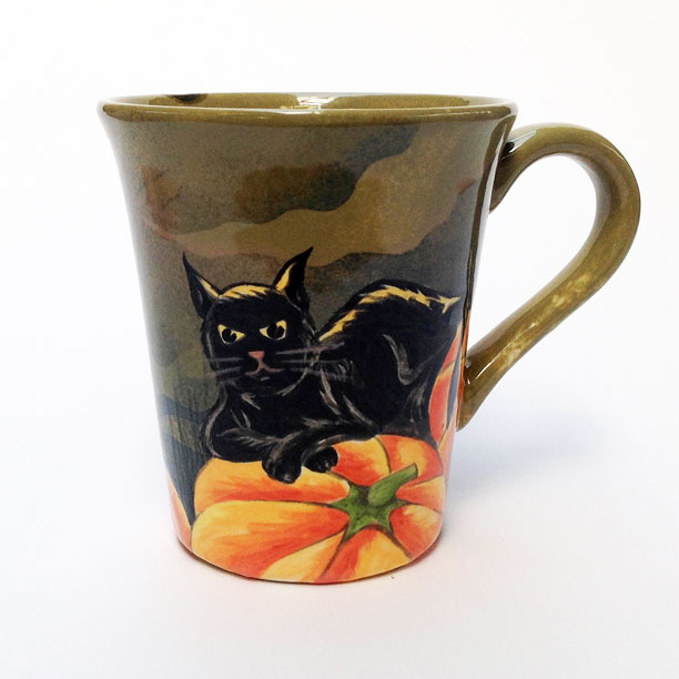 Black cat and pumpkins mug