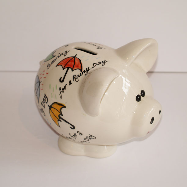 Rainy day savings piggy bank