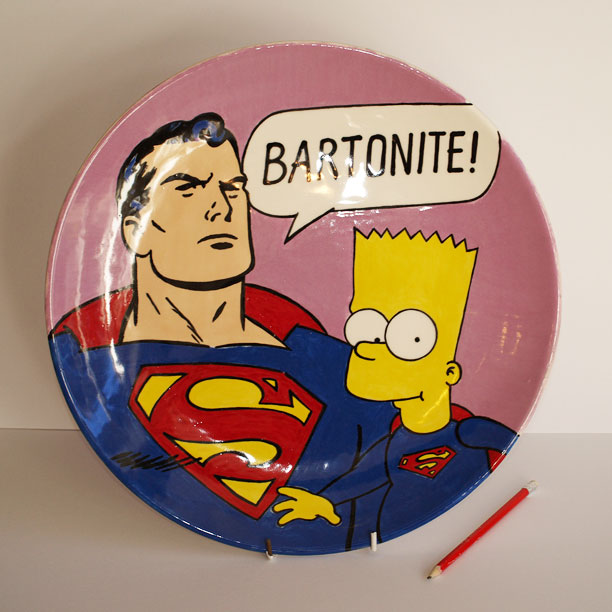 Superman and Bart Simpson ceramic plate