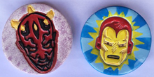 Painted Darth Maul and Iron Man coasters