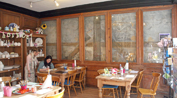 Studio interior with customers painting